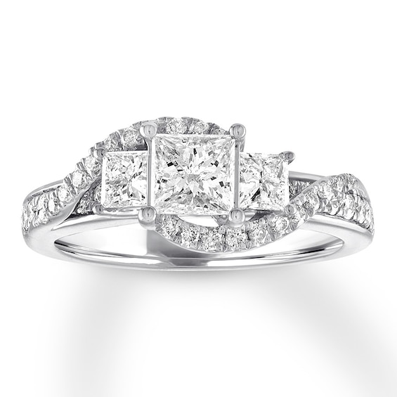 Previously Owned 3-Stone Diamond Ring 1-3/8 ct tw Princess/Round 14K White Gold