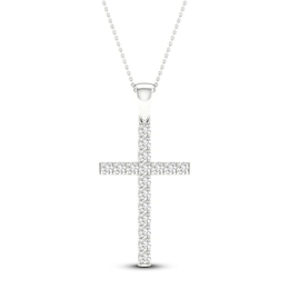 Previously Owned Diamond Cross Necklace 1/2 ct tw Round-Cut 10K White Gold 18"