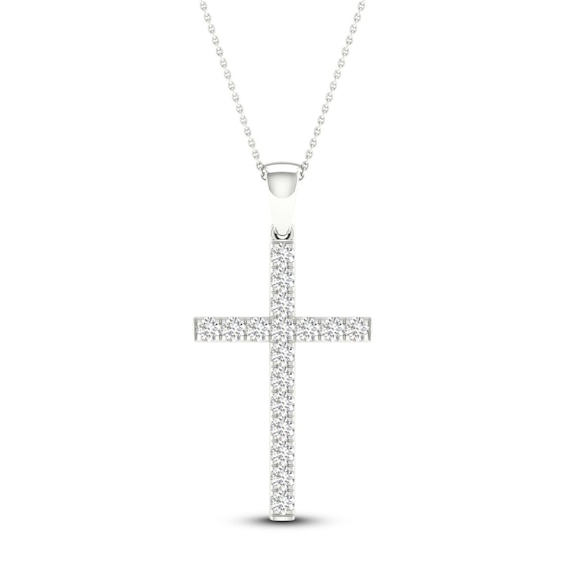 Previously Owned Diamond Cross Necklace 1/2 ct tw Round-Cut 10K White Gold 18"
