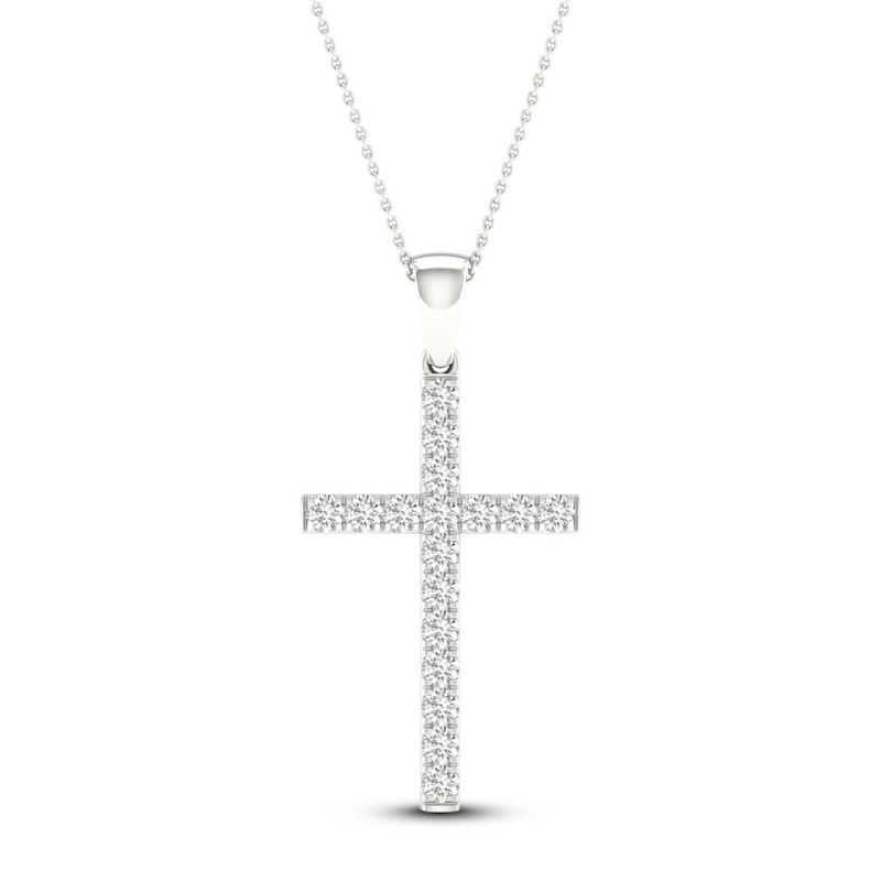 Main Image 1 of Previously Owned Diamond Cross Necklace 1/2 ct tw Round-Cut 10K White Gold 18&quot;