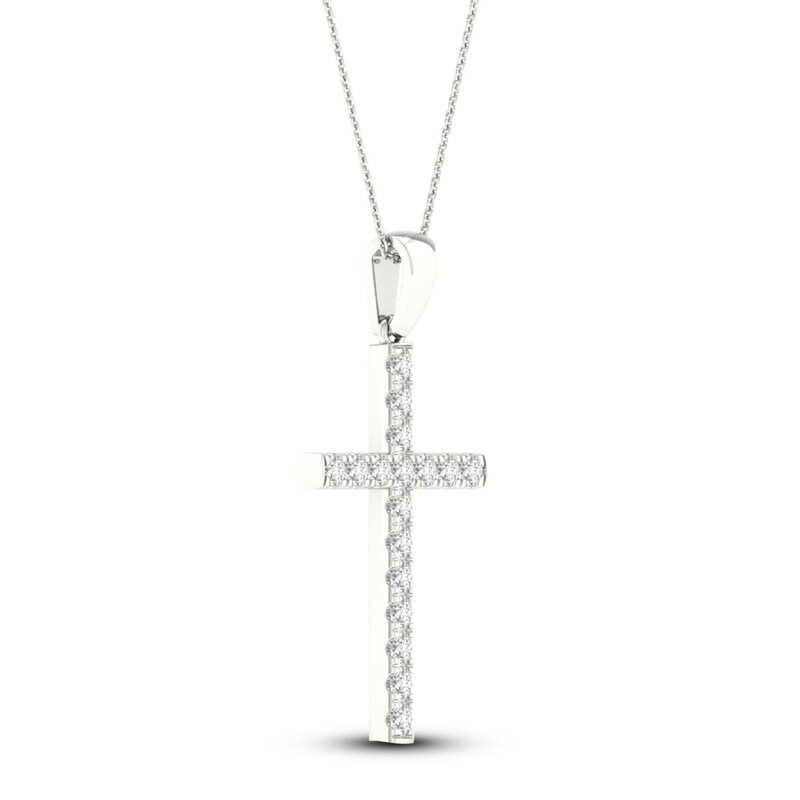 Main Image 2 of Previously Owned Diamond Cross Necklace 1/2 ct tw Round-Cut 10K White Gold 18&quot;