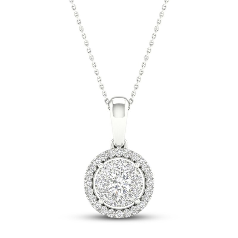 Main Image 1 of Previously Owned Multi-Diamond Necklace 1/4 ct tw Round-Cut 10K White Gold 18"