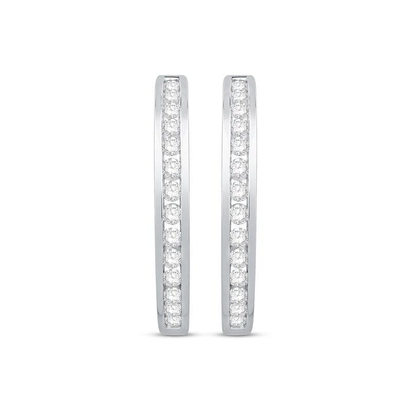 Main Image 2 of Previously Owned Diamond Hoop Earrings 1/2 ct tw Round-Cut 10K White Gold