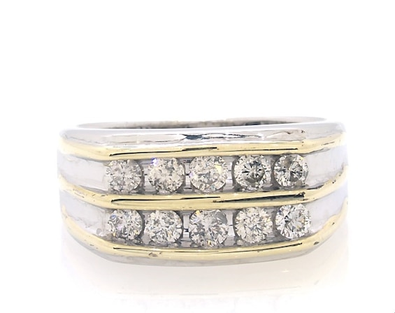 Previously Owned Men's Diamond Wedding Band 1/2 ct tw Round-cut 10K Two-Tone Gold