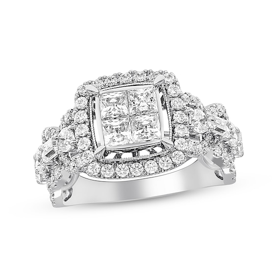 Previously Owned Diamond Engagement Ring 2 ct tw Princess, Baguette & Round-cut 14K White Gold