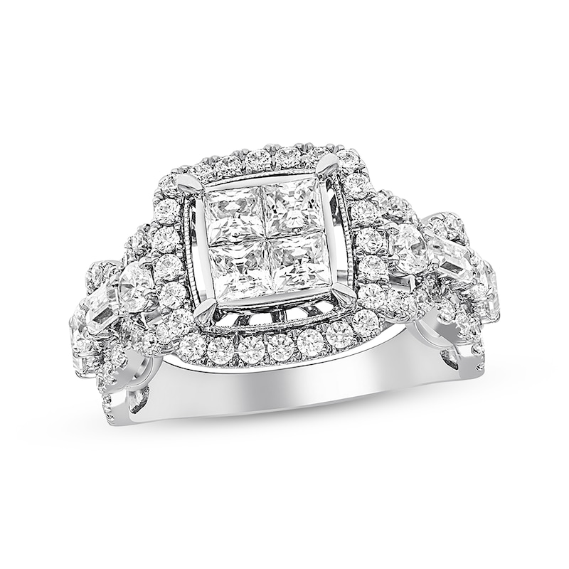Main Image 1 of Previously Owned Diamond Engagement Ring 2 ct tw Princess, Baguette & Round-cut 14K White Gold