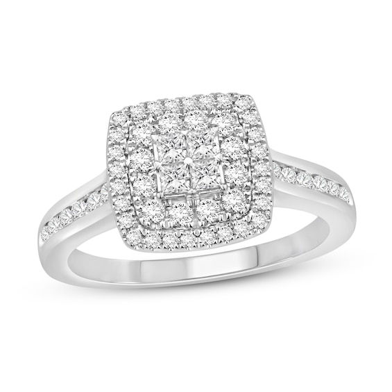 Previously Owned Diamond Engagement Ring 3/4 ct tw Princess & Round-cut 14K White Gold