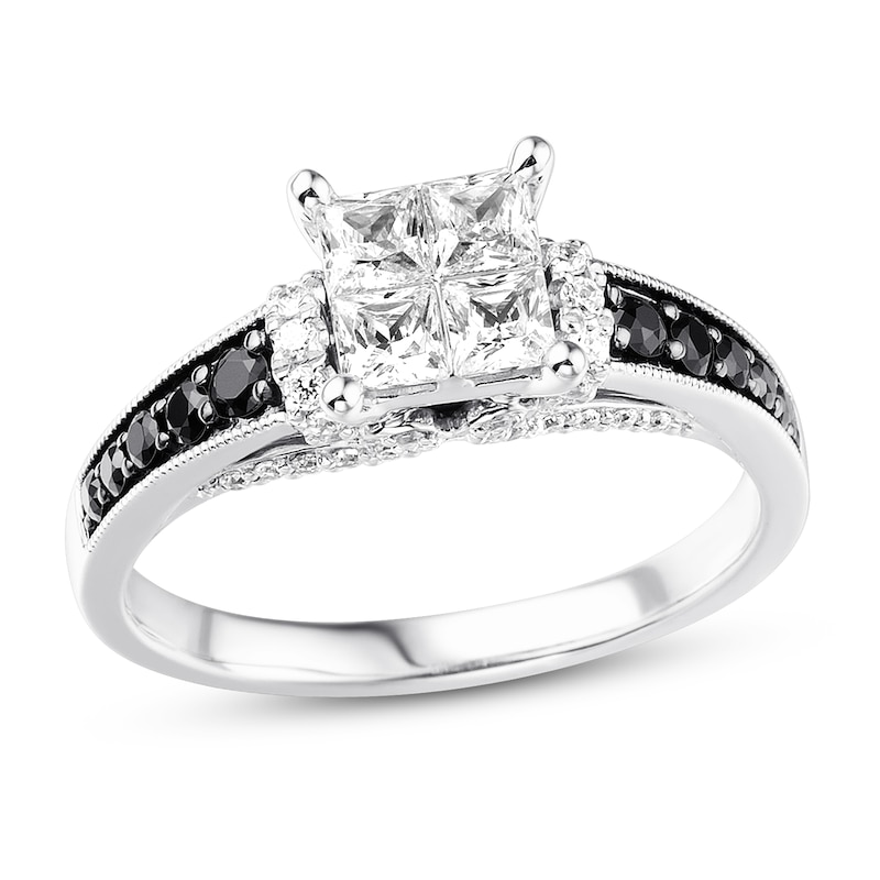 Main Image 4 of Previously Owned Black & White Diamond Engagement Ring 1 ct tw 14K White Gold