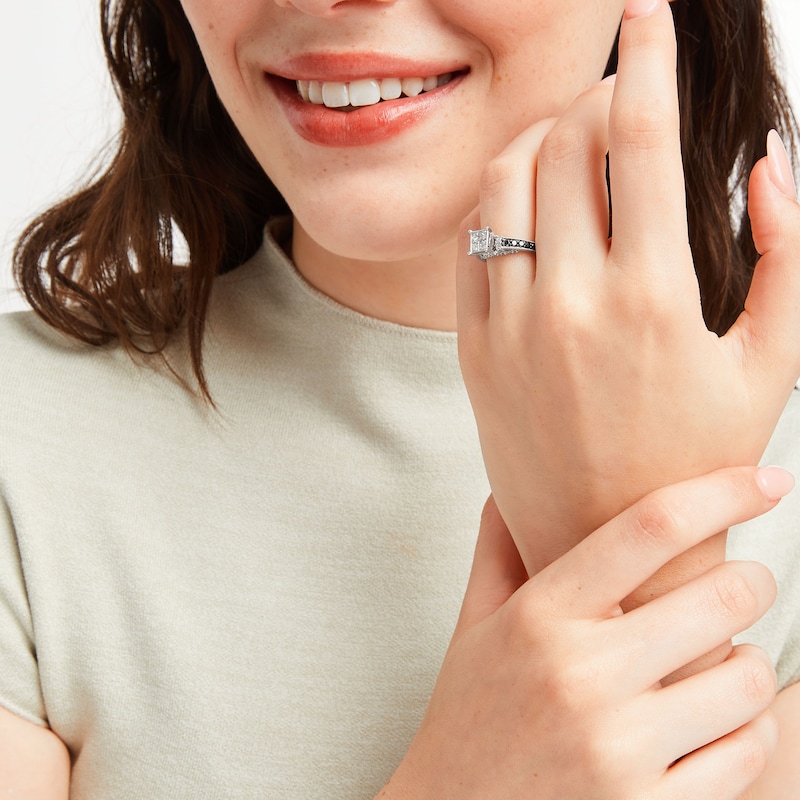 Main Image 5 of Previously Owned Black & White Diamond Engagement Ring 1 ct tw 14K White Gold