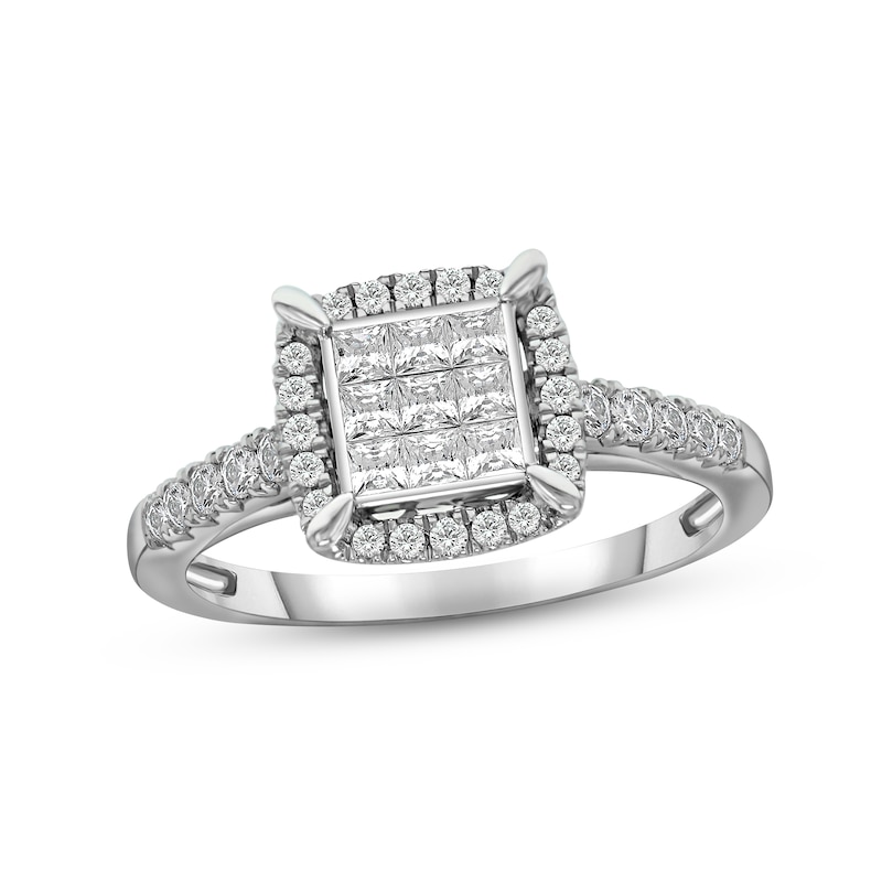Main Image 1 of Previously Owned Diamond Engagement Ring 3/4 ct tw Princess & Round-cut 14K White Gold