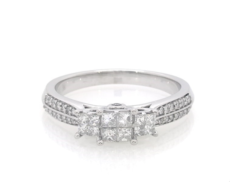 Main Image 1 of Previously Owned Princess-Cut Diamond Triple Quad Engagement Ring 1/2 ct tw 10K White Gold
