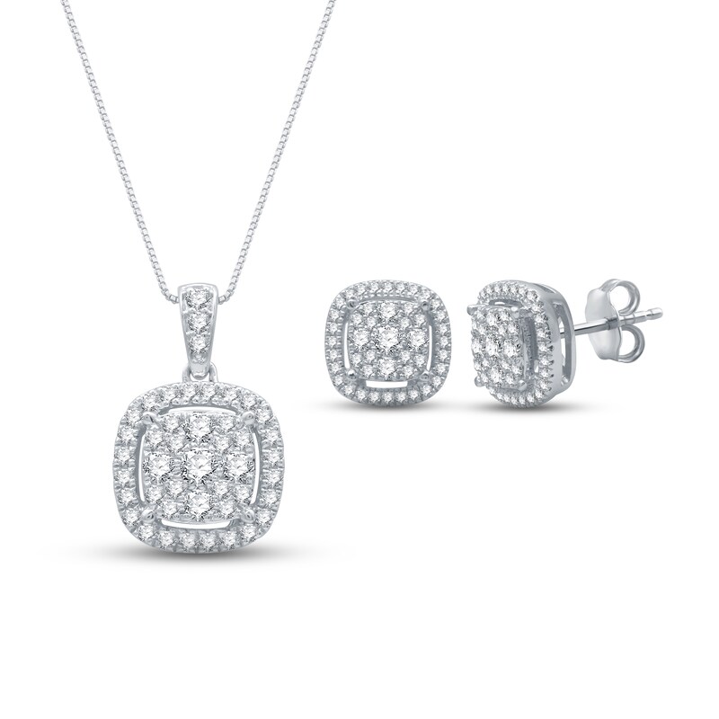 Main Image 1 of Previously Owned Diamond Gift Set 1 ct tw Round-Cut 10K White Gold 18&quot;