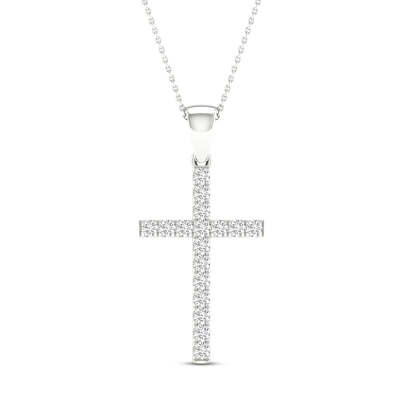 Previously Owned Diamond Cross Necklace 1/4 ct tw Round-Cut 10K White Gold 18"