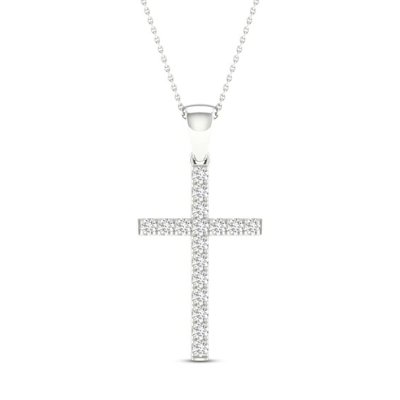 Previously Owned Diamond Cross Necklace 1/ ct tw Round-Cut 10K White Gold 18