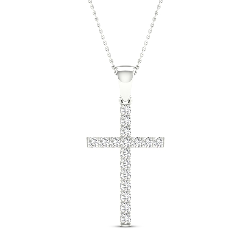 Main Image 1 of Previously Owned&nbsp;Diamond Cross Necklace 1/4 ct tw Round-Cut 10K White Gold 18"