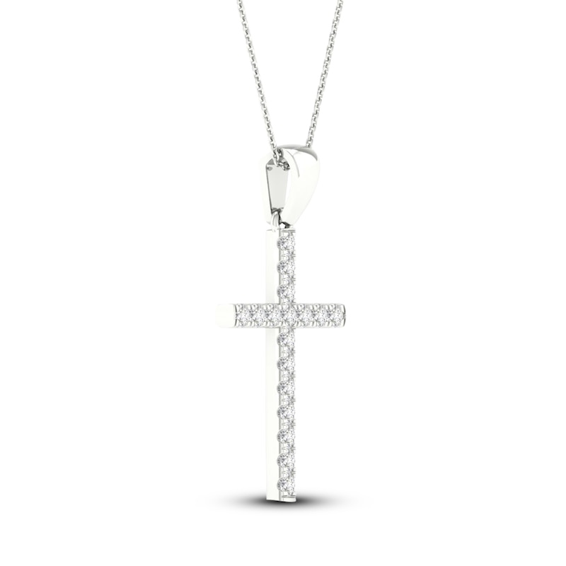 Main Image 3 of Previously Owned&nbsp;Diamond Cross Necklace 1/4 ct tw Round-Cut 10K White Gold 18"