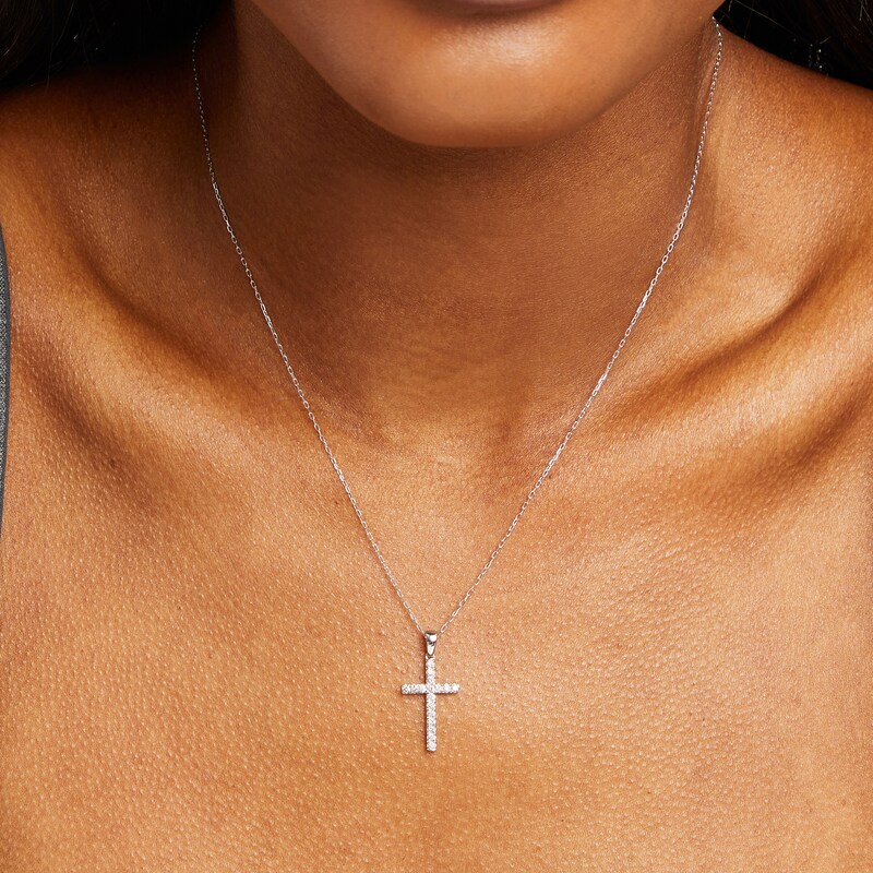 Main Image 5 of Previously Owned&nbsp;Diamond Cross Necklace 1/4 ct tw Round-Cut 10K White Gold 18"