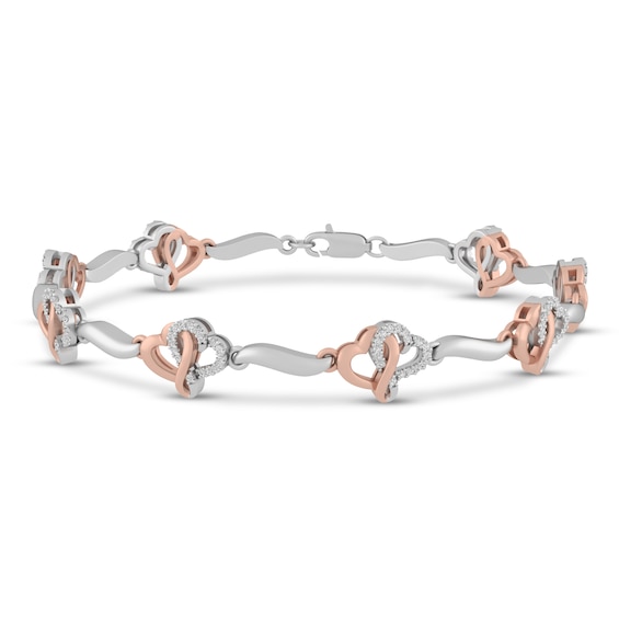 Previously Owned Joining Hearts Diamond Bracelet 1/3 ct tw 10K Rose Gold & Sterling Silver 7.25"