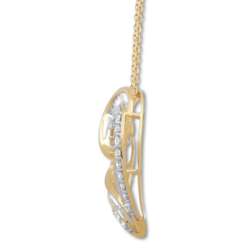 Main Image 2 of Previously Owned Diamond Heart Necklace 1 ct tw Round & Baguette 10K Yellow Gold 18"