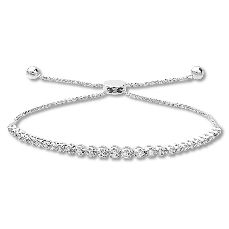 Main Image 1 of Previously Owned Diamond Bolo Bracelet 1/2 ct tw Round-cut 10K White Gold 9.5&quot;