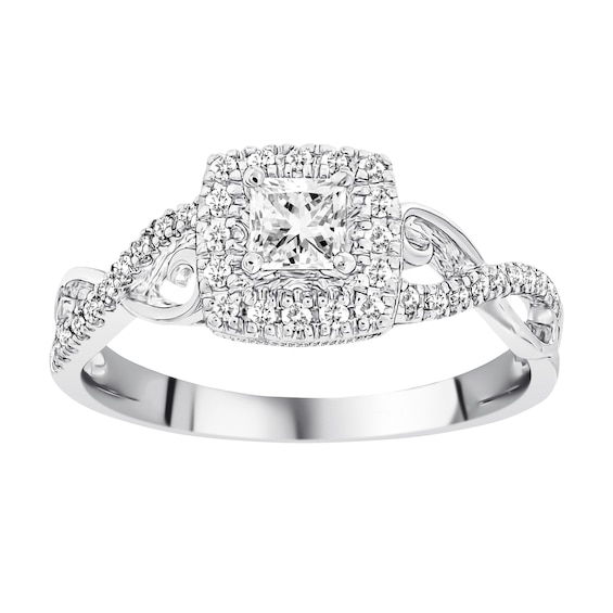 Previously Owned Diamond Engagement Ring 3/8 ct tw Princess/Round 10K White Gold