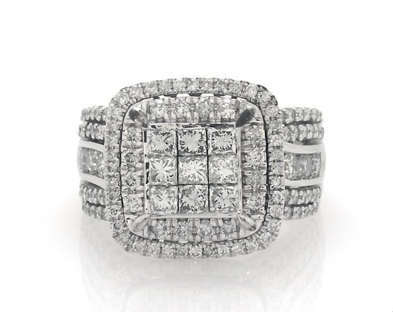 Previously Owned Multi-Diamond Engagement Ring 3 ct tw Princess & Round 10K White Gold