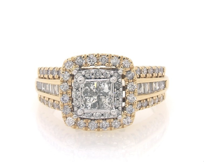 Main Image 1 of Previously Owned Princess-Cut Diamond Quad Engagement Ring 1 ct tw 14K Two-Tone Gold
