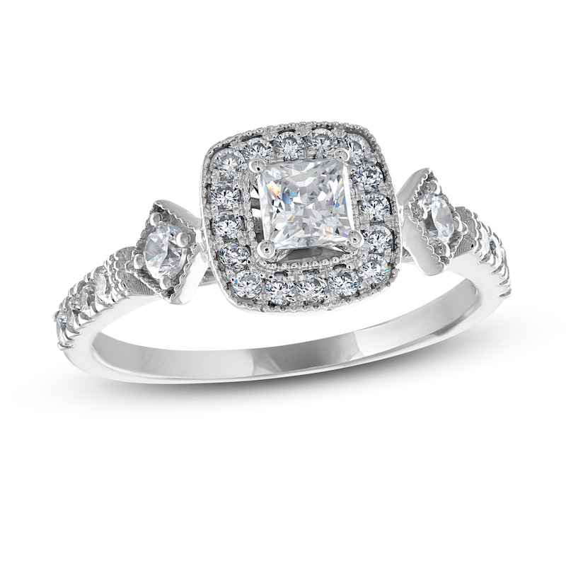 Main Image 1 of Previously Owned Adrianna Papell Diamond Engagement Ring 7/8 ct tw Princess & Round 14K White Gold