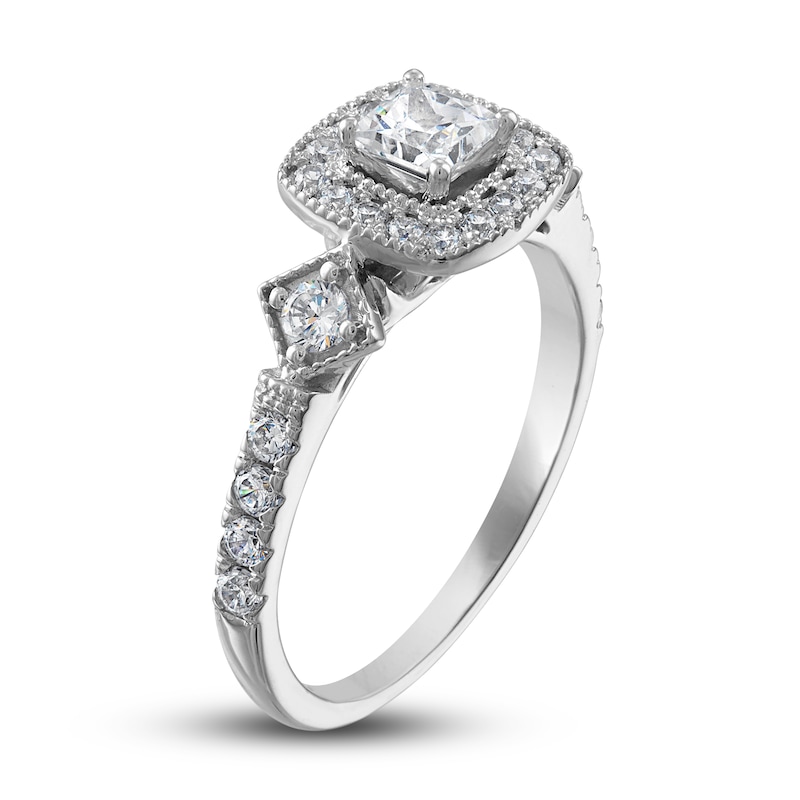 Main Image 2 of Previously Owned Adrianna Papell Diamond Engagement Ring 7/8 ct tw Princess & Round 14K White Gold