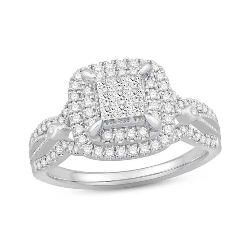 Main Image 1 of Previously Owned Diamond Engagement Ring 5/8 ct tw Princess & Round-cut 10K White Gold
