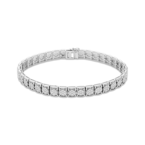 Previously Owned Men's Diamond Bracelet 1-1/3 ct tw Round-cut 10K White Gold 8.5"