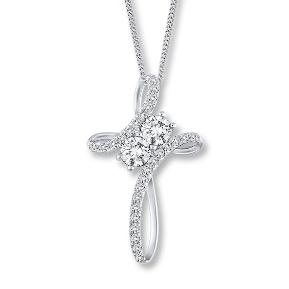 Previously Owned Ever Us Two-Stone Cross Necklace 1/2 ct tw Diamonds 14K White Gold 19"