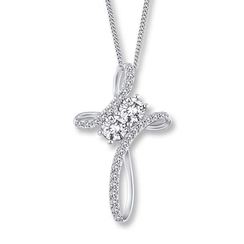 Main Image 1 of Previously Owned Ever Us Two-Stone Cross Necklace 1/2 ct tw Diamonds 14K White Gold 19&quot;