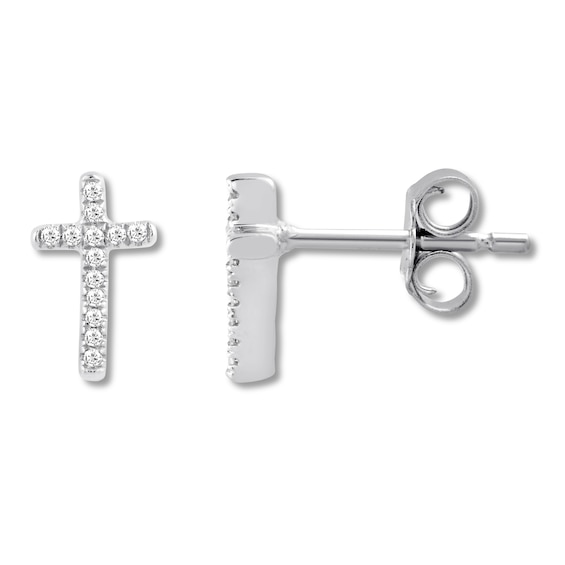 Previously Owned Petite Diamond Stud Cross Earrings 1/20 ct tw 10K White Gold