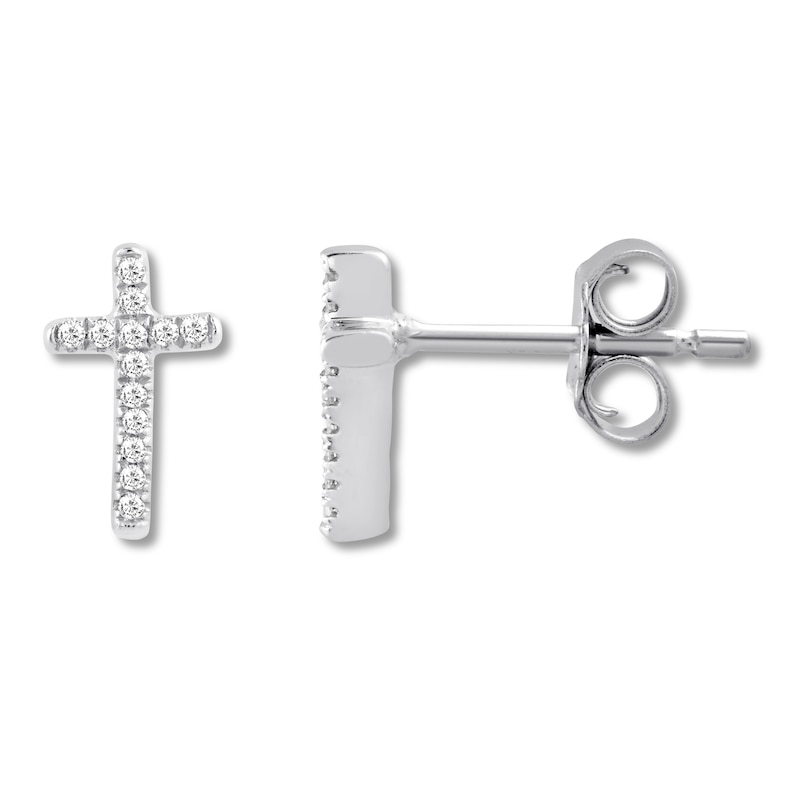 Main Image 1 of Previously Owned Petite Diamond Stud Cross Earrings 1/20 ct tw 10K White Gold