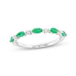 Previously Owned Emerald & Diamond Anniversary Ring 10K White Gold