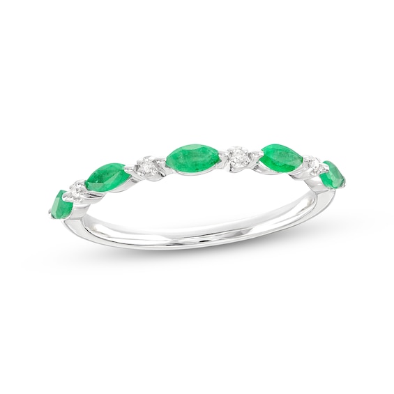 Previously Owned Emerald & Diamond Anniversary Ring 10K White Gold