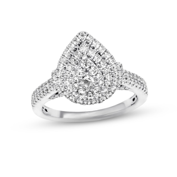 Previously Owned Diamond Engagement Ring 7/8 ct tw Princess & Round-cut 14K White Gold