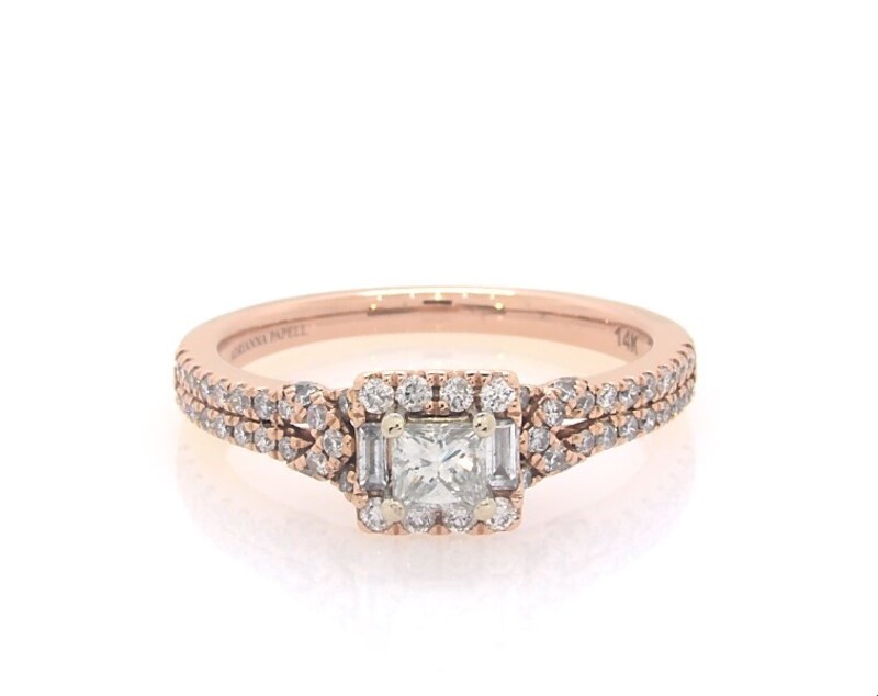Main Image 1 of Previously Owned Adrianna Papell Princess-Cut Diamond Halo Engagement Ring 5/8 ct tw 14K Rose Gold