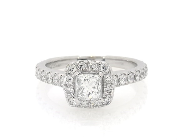 Previously Owned Neil Lane Princess-Cut Diamond Halo Engagement Ring 1/2 ct tw 14K White Gold Size 4.5