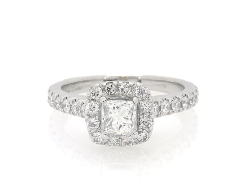 Main Image 1 of Previously Owned Neil Lane Princess-Cut Diamond Halo Engagement Ring 1/2 ct tw 14K White Gold Size 4.5