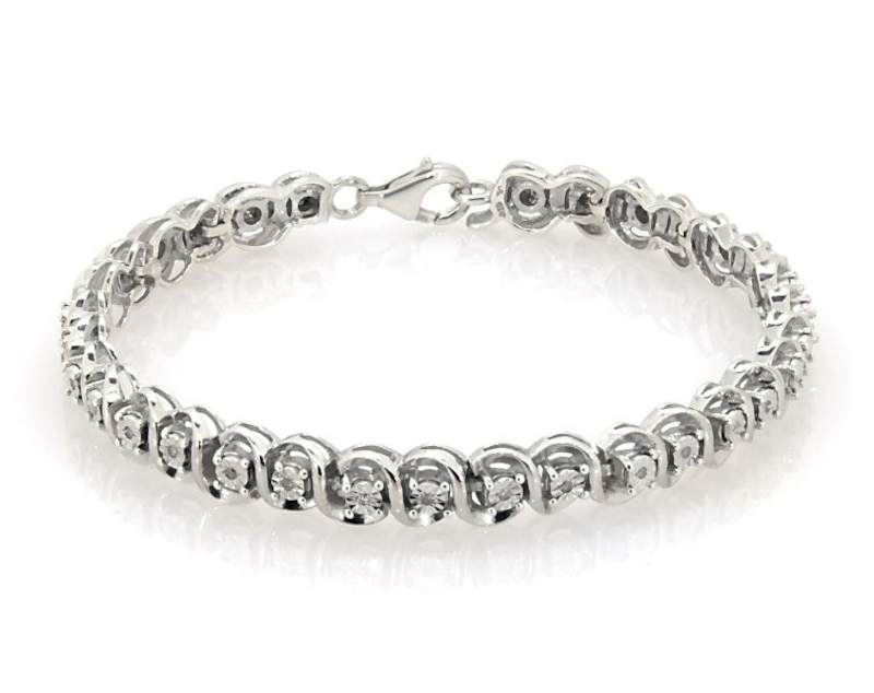 Main Image 1 of Previously Owned Round-Cut Diamond Bracelet 1/6 ct tw Sterling Silver 7.5"