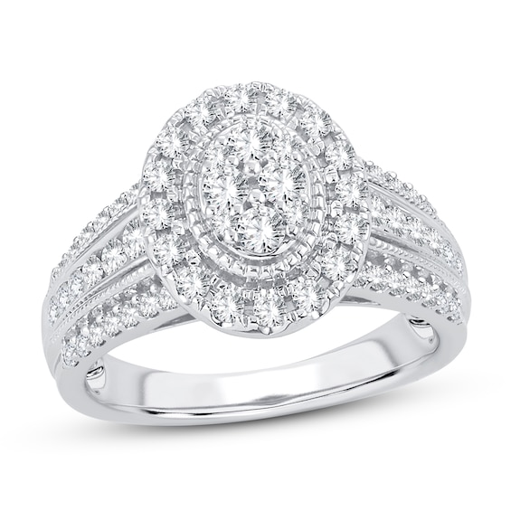 Previously Owned Multi-Diamond Oval Halo Engagement Ring 1 ct tw 10K White Gold