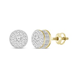Previously Owned Men's Diamond Double Row Stud Earrings 1/2 ct tw Round-cut 10K Yellow Gold