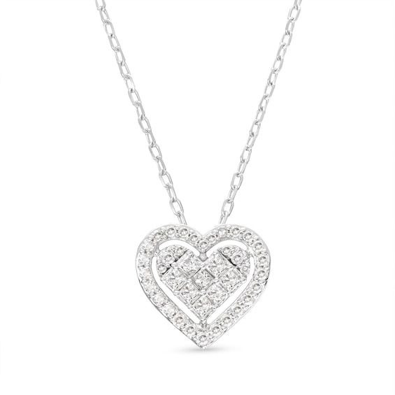 Previously Owned Diamond Heart Necklace 1/3 ct tw Round & Princess-cut 10K White Gold 18"