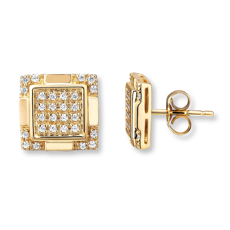 Main Image 1 of Previously Owned Men's Diamond Stud Earrings 1/5 ct tw Round-cut 10K Yellow Gold