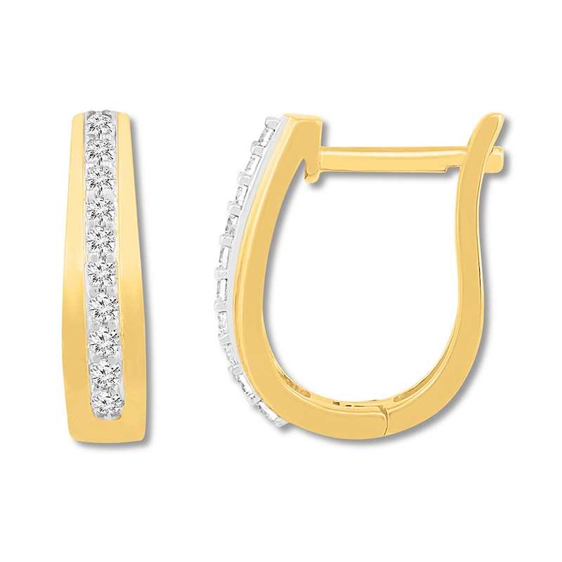 Main Image 1 of Previously Owned Diamond Hoop Earrings 1/4 ct tw Round-cut 10K Yellow Gold
