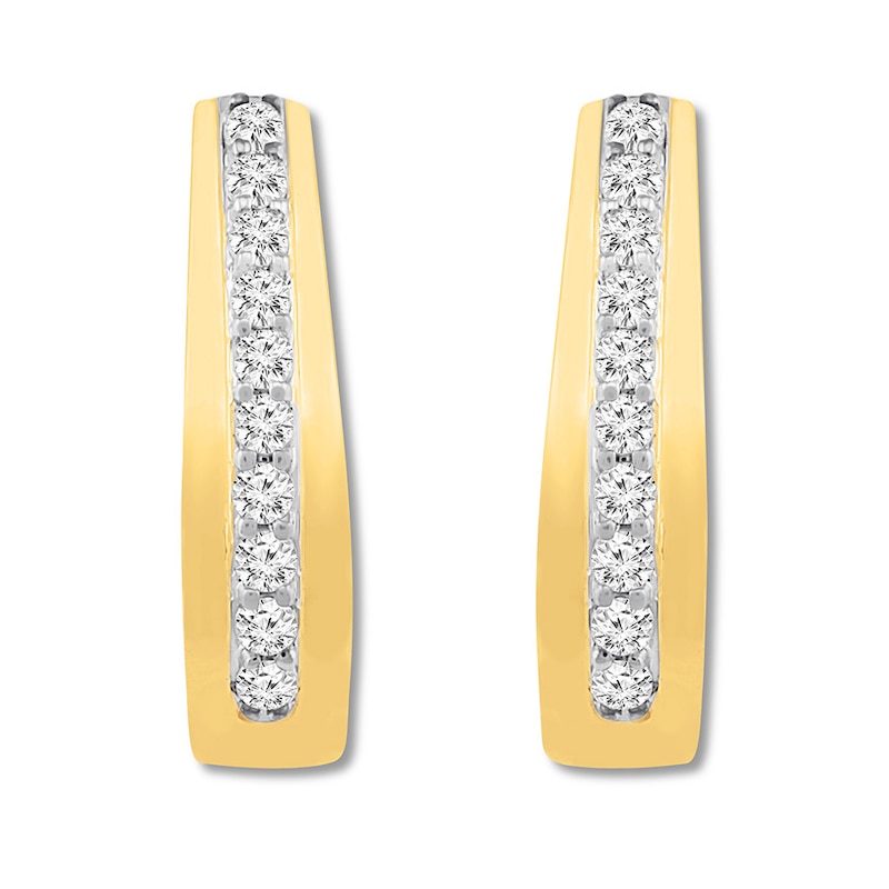 Main Image 2 of Previously Owned Diamond Hoop Earrings 1/4 ct tw Round-cut 10K Yellow Gold