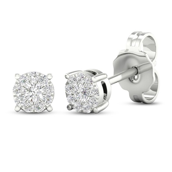 Previously Owned Diamond Halo Stud Earrings 1 ct tw Round-Cut 10K White Gold