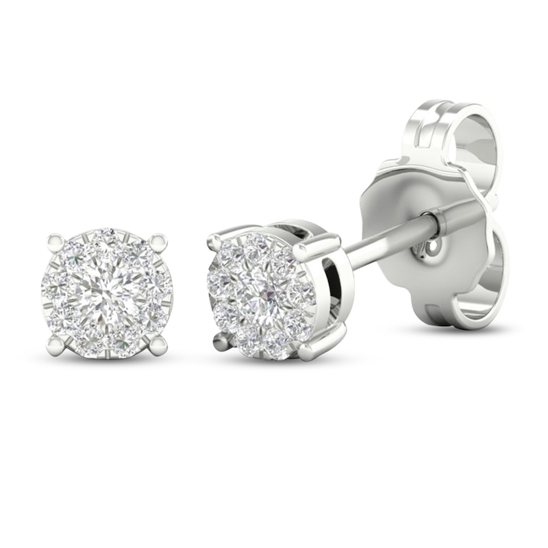 Main Image 1 of Previously Owned Diamond Halo Stud Earrings 1/10 ct tw Round-Cut 10K White Gold